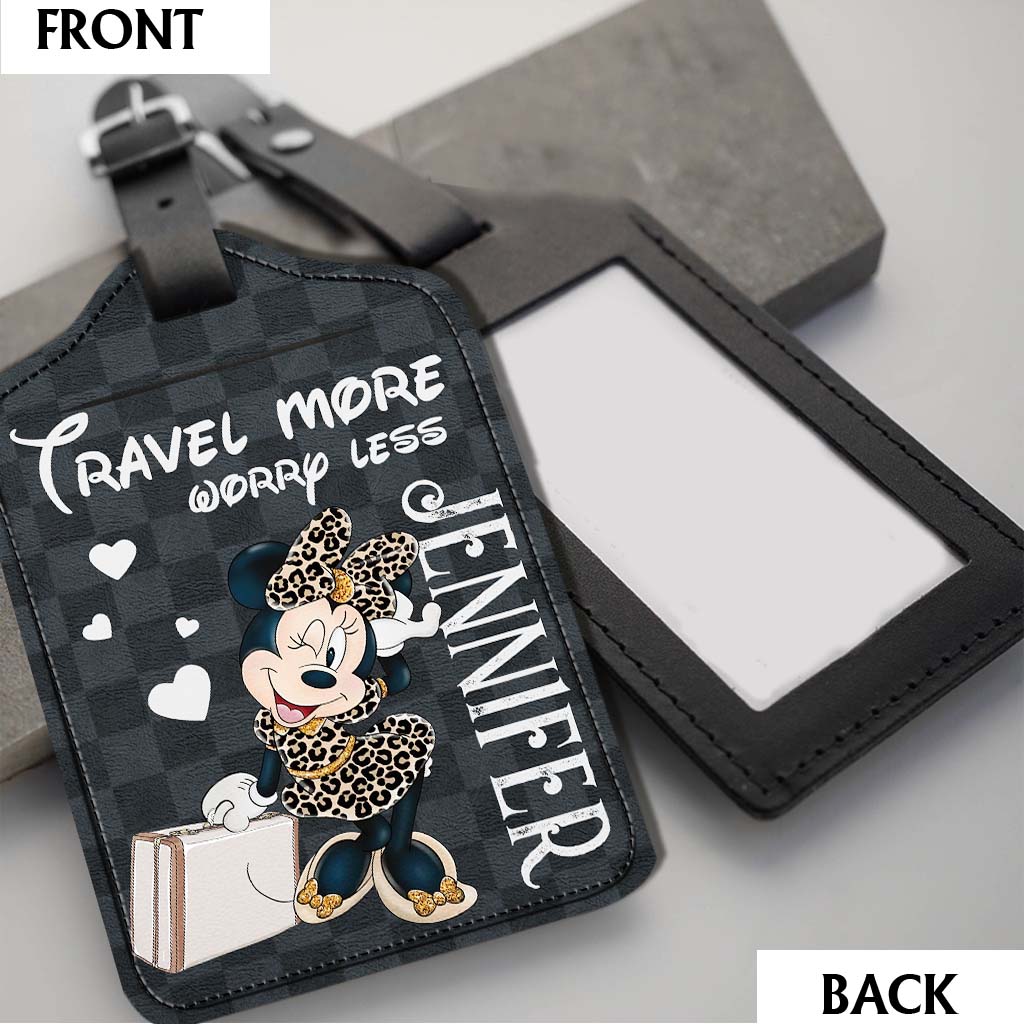 Personalized Leather Luggage Tag Travel More Worry Less Gift for Mom