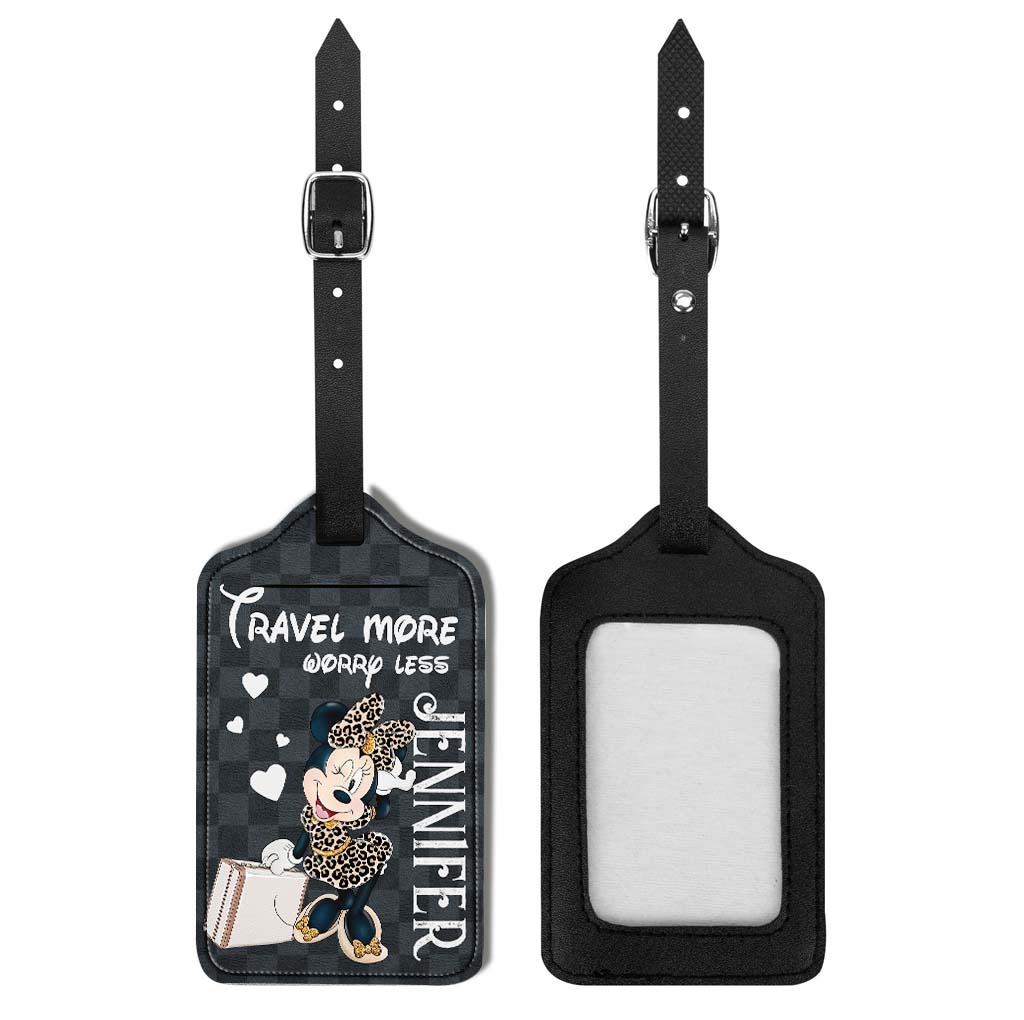 Personalized Leather Luggage Tag Travel More Worry Less Gift for Mom