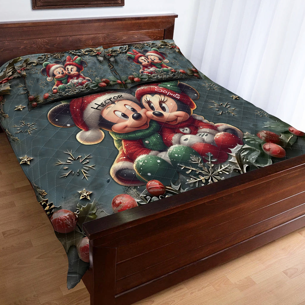 Personalized Mickey & Minnie Quilt Set Custom Name Gift for Couples