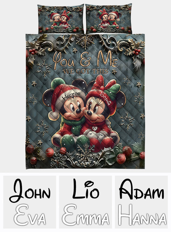 Personalized Mickey & Minnie Quilt Set Custom Name Gift for Couples