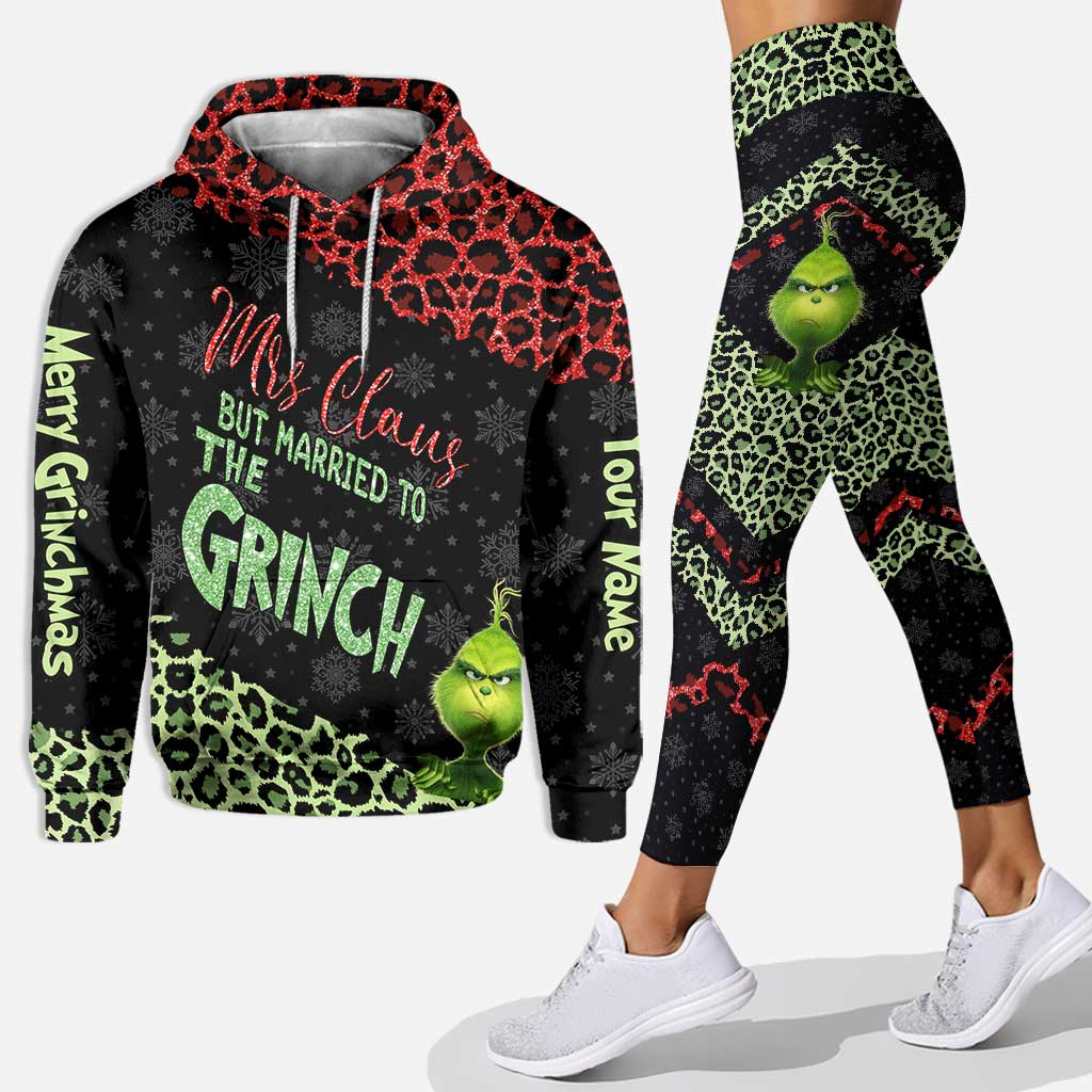 Personalized Grinch Couple Hoodie and Leggings Set for Christmas