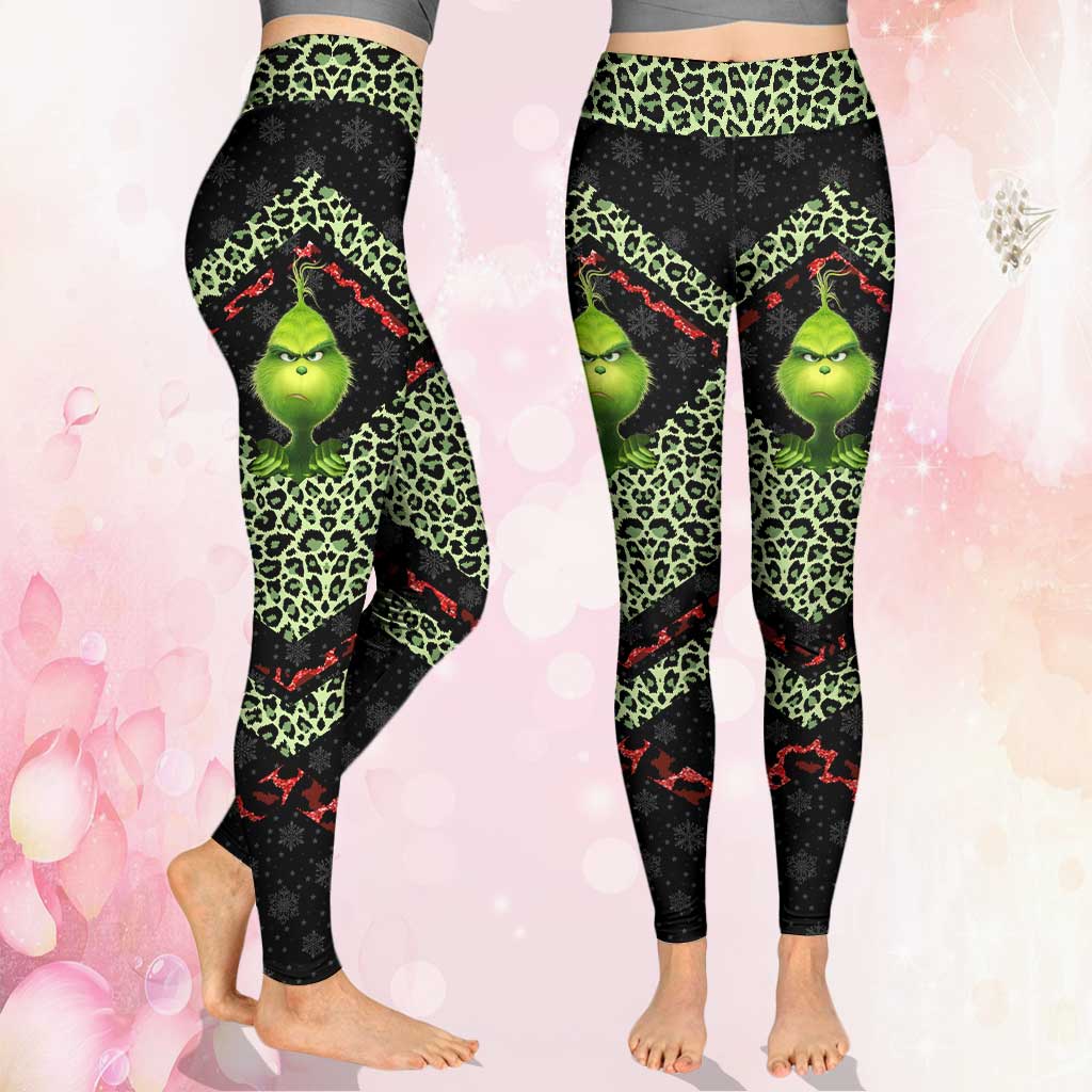 Personalized Grinch Couple Hoodie and Leggings Set for Christmas