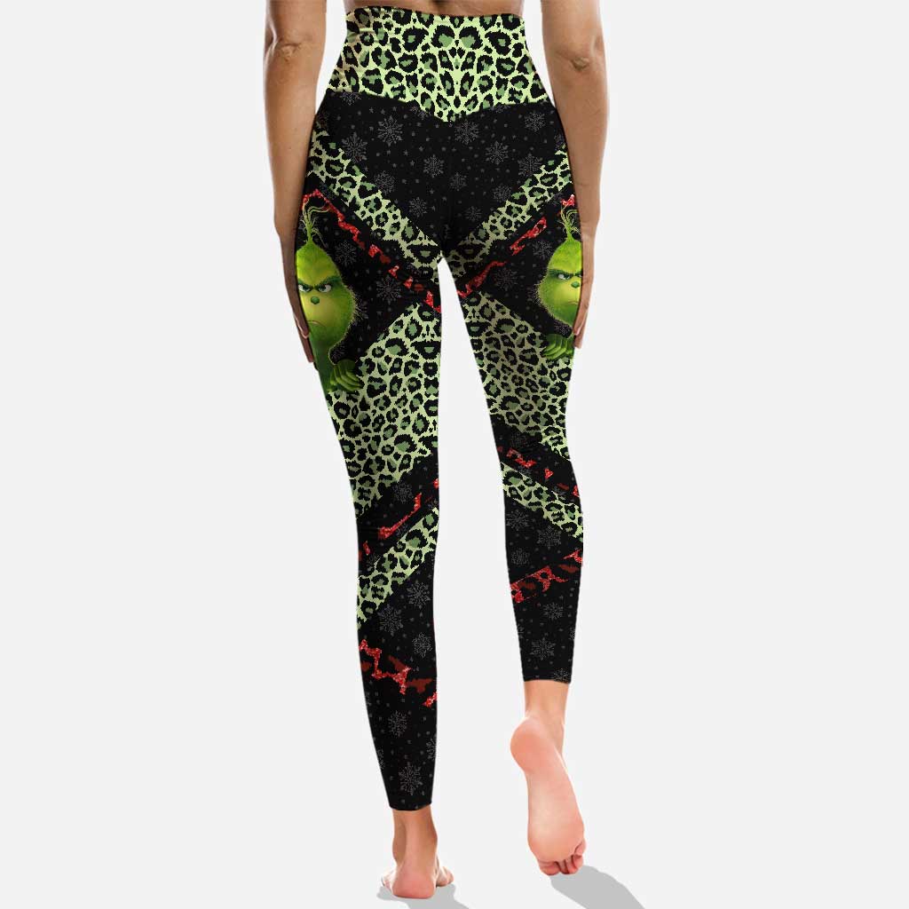 Personalized Grinch Couple Hoodie and Leggings Set for Christmas