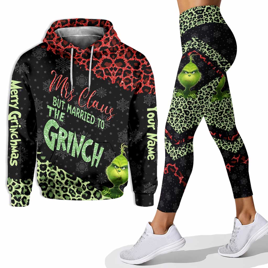 Personalized Grinch Couple Hoodie and Leggings Set for Christmas