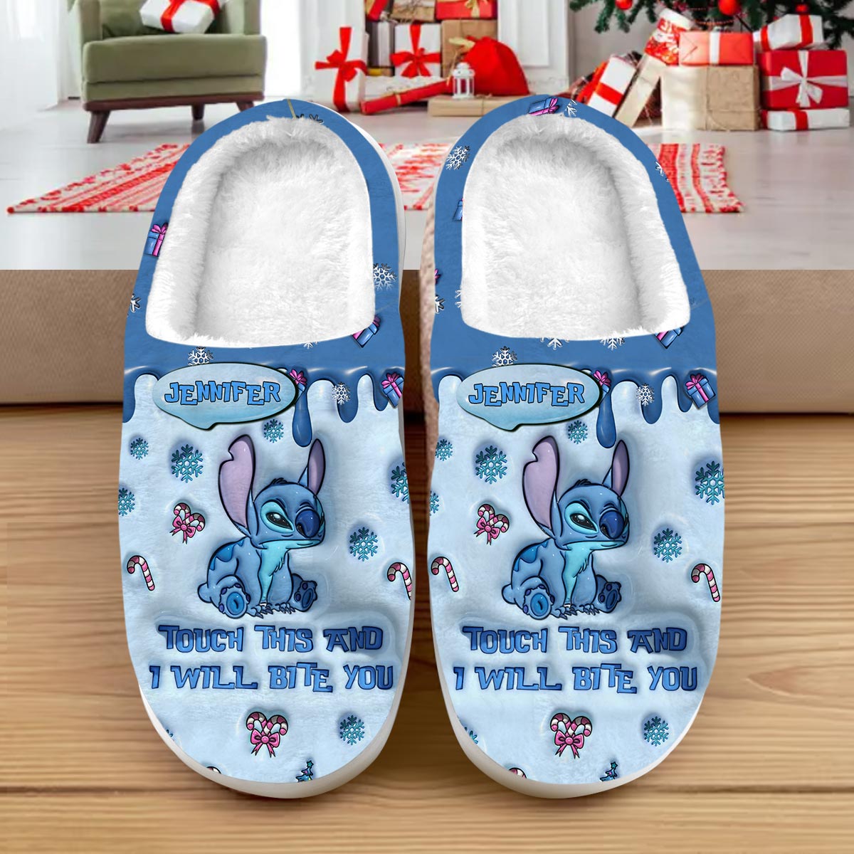 Personalized Ohana Slippers Touch This And I'll Bite You Gift