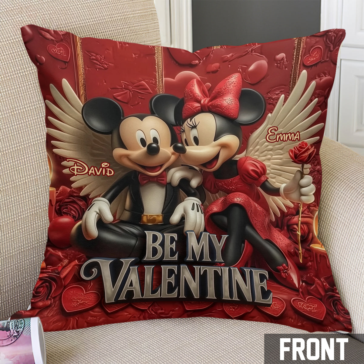 Personalized Valentine's Mouse Throw Pillow with Names