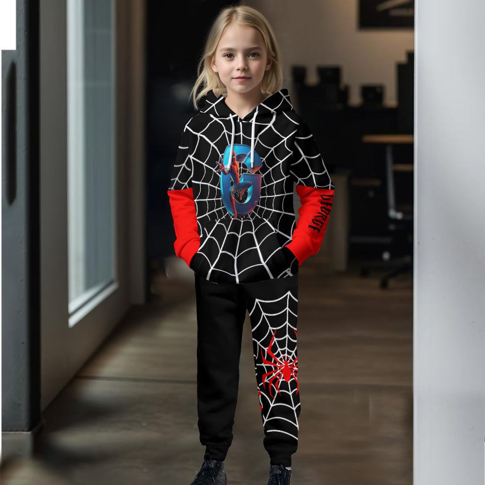Personalized Spider Web Kids Hoodie & Jogger Pants Set