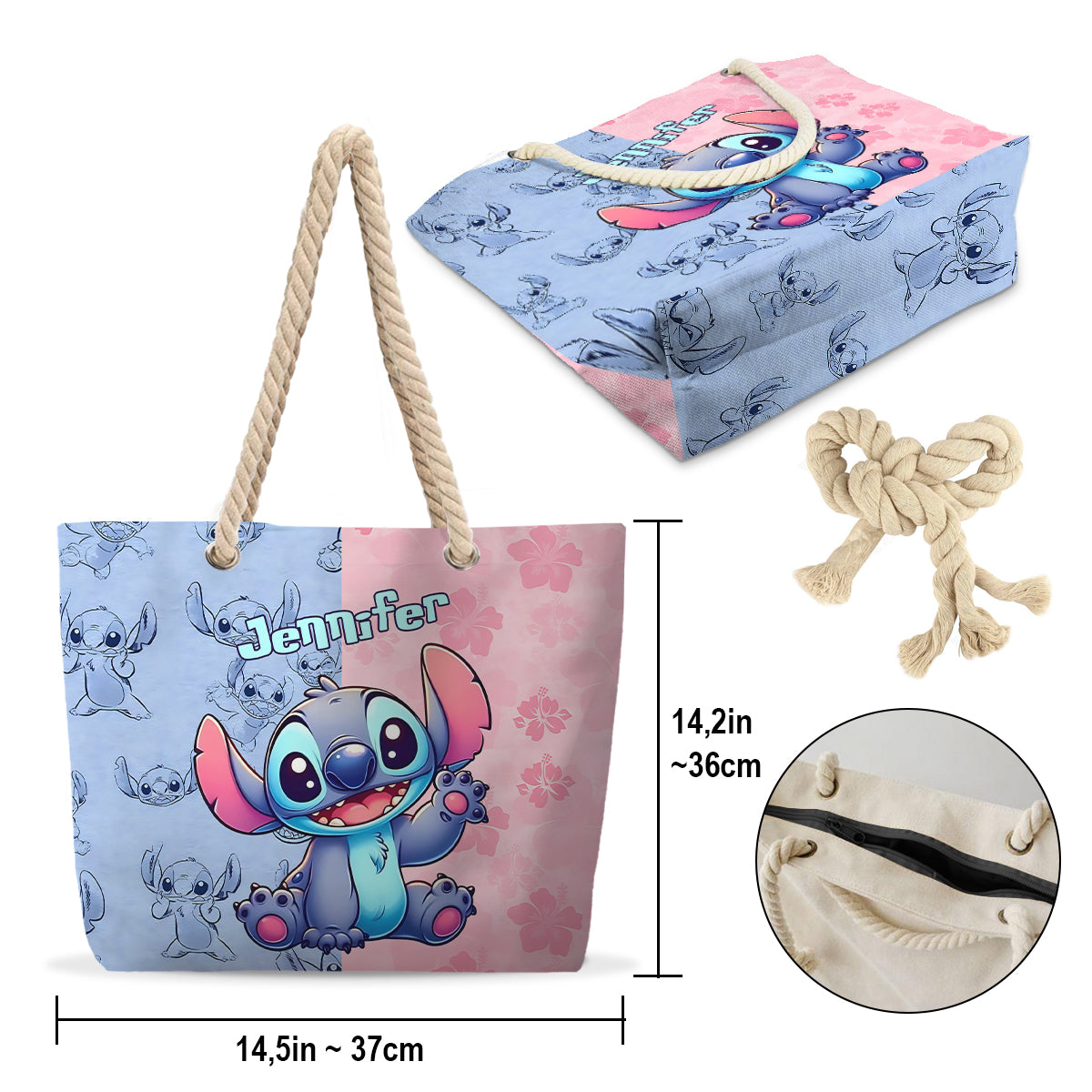 Personalized Ohana Beach Bag Custom Name Canvas Tote
