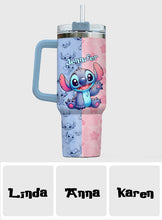 Load image into Gallery viewer, Personalized Pink and Blue Ohana Tumbler with Handle Custom Name Gift for Friends

