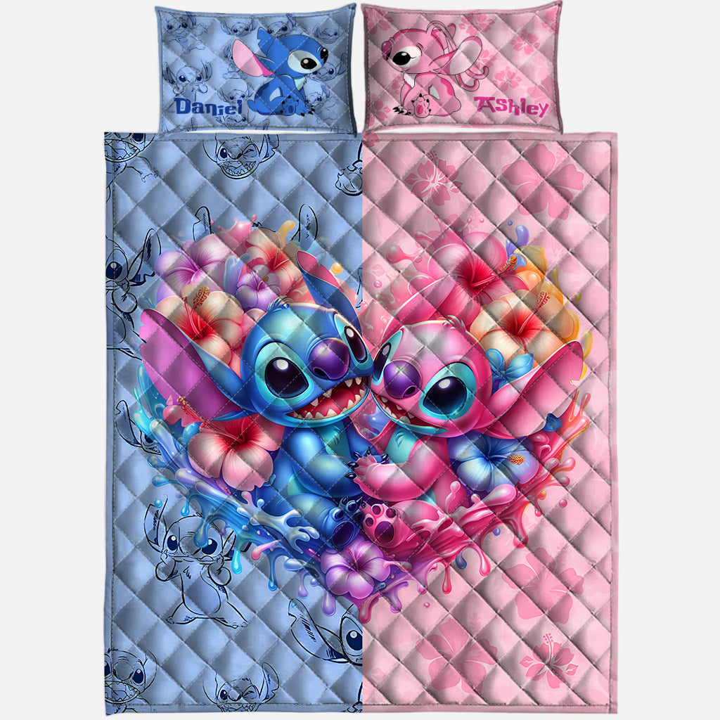 Personalized Ohana Quilt Set for Couples | Custom Heart Design