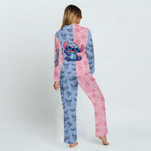 Load image into Gallery viewer, Personalized Satin Button Down Pajamas Set for Mom - Cute Stitch Design
