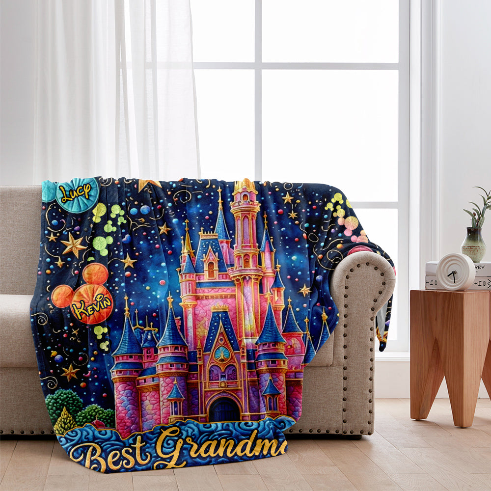 Personalized Blanket with Castles and Mouse Icons for Grandma