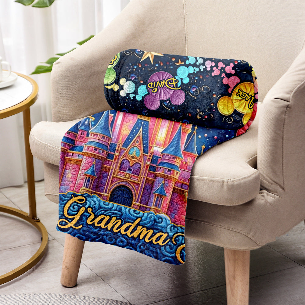 Personalized Blanket with Castles and Mouse Icons for Grandma