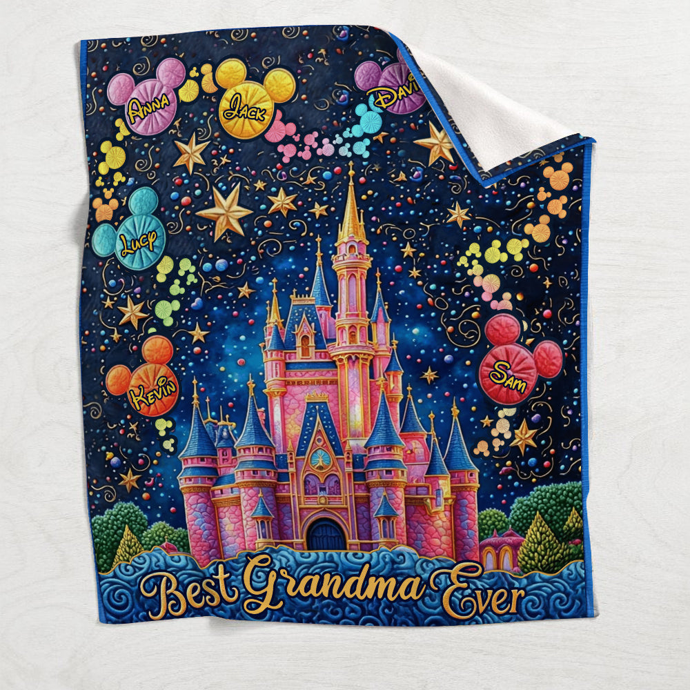 Personalized Blanket with Castles and Mouse Icons for Grandma