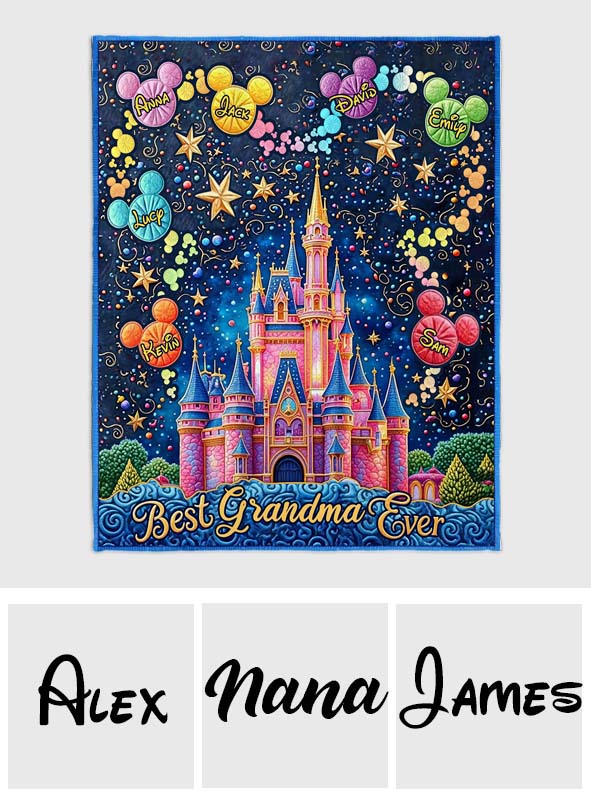 Personalized Blanket with Castles and Mouse Icons for Grandma