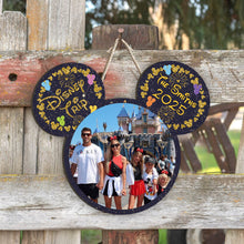 Load image into Gallery viewer, Custom Family Trip Mouse Shaped Wood Sign with Photo
