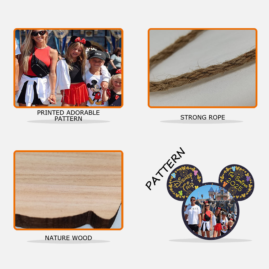 Custom Family Trip Mouse Shaped Wood Sign with Photo
