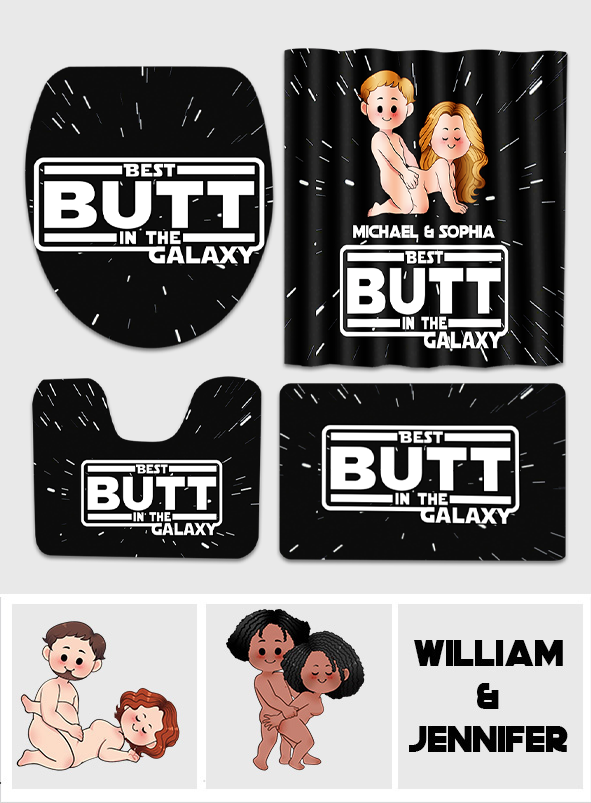 Personalized Bathroom Curtain & Mats Set Custom Name Gift for Couples