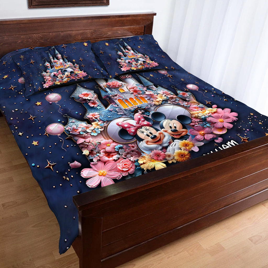 Personalized Kids Mouse Quilt Set with Name Custom Design Bedspread