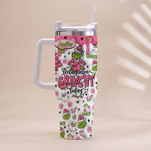 Load image into Gallery viewer, Personalized Grinch Christmas Tumbler with Handle for Holiday Fun
