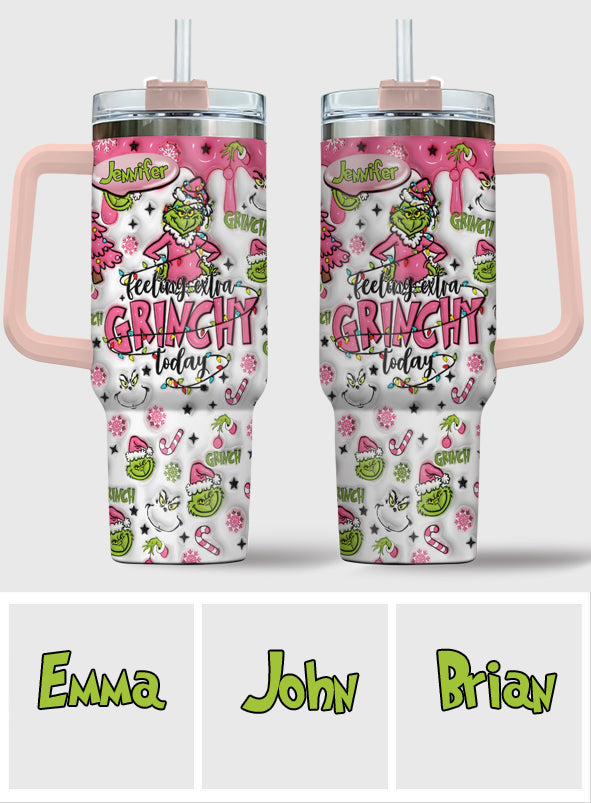 Personalized Grinch Christmas Tumbler with Handle for Holiday Fun