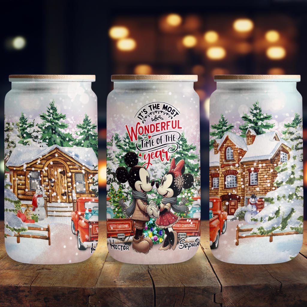 Personalized Christmas Can Glass with Straw and Lid Gift
