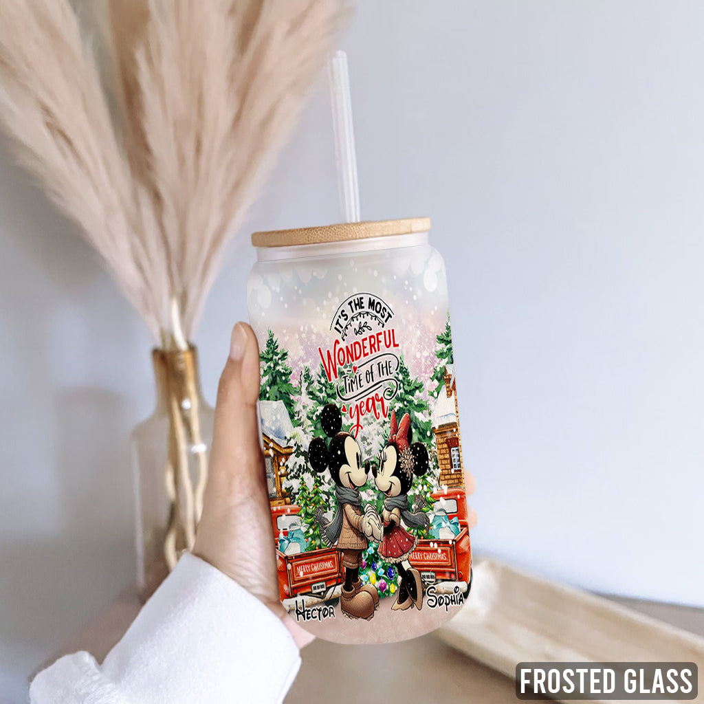 Personalized Christmas Can Glass with Straw and Lid Gift