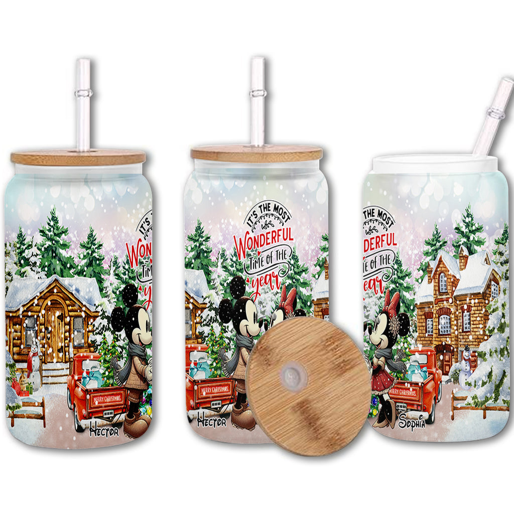 Personalized Christmas Can Glass with Straw and Lid Gift