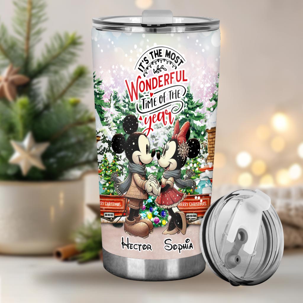 Personalized Holiday Mouse Tumbler with Names for Christmas