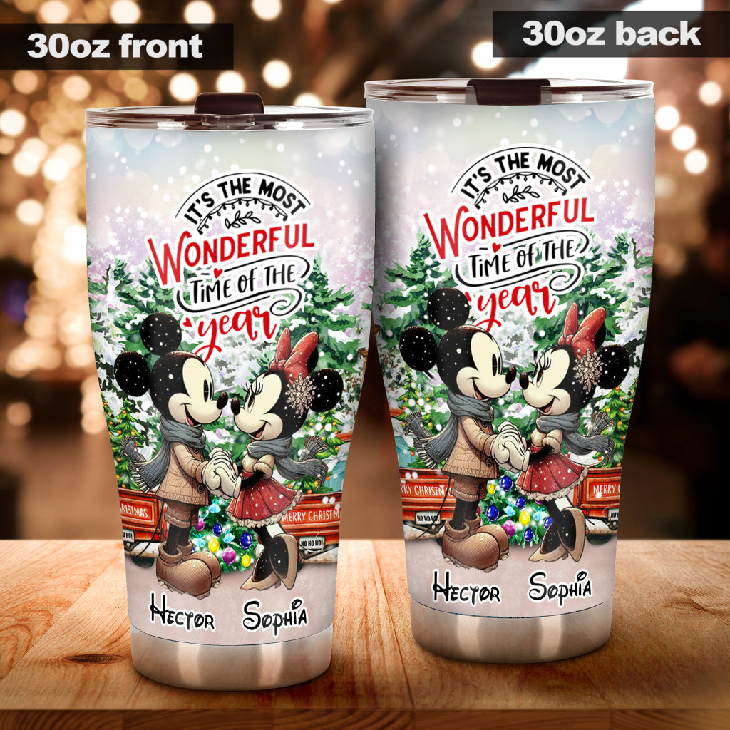 Personalized Holiday Mouse Tumbler with Names for Christmas