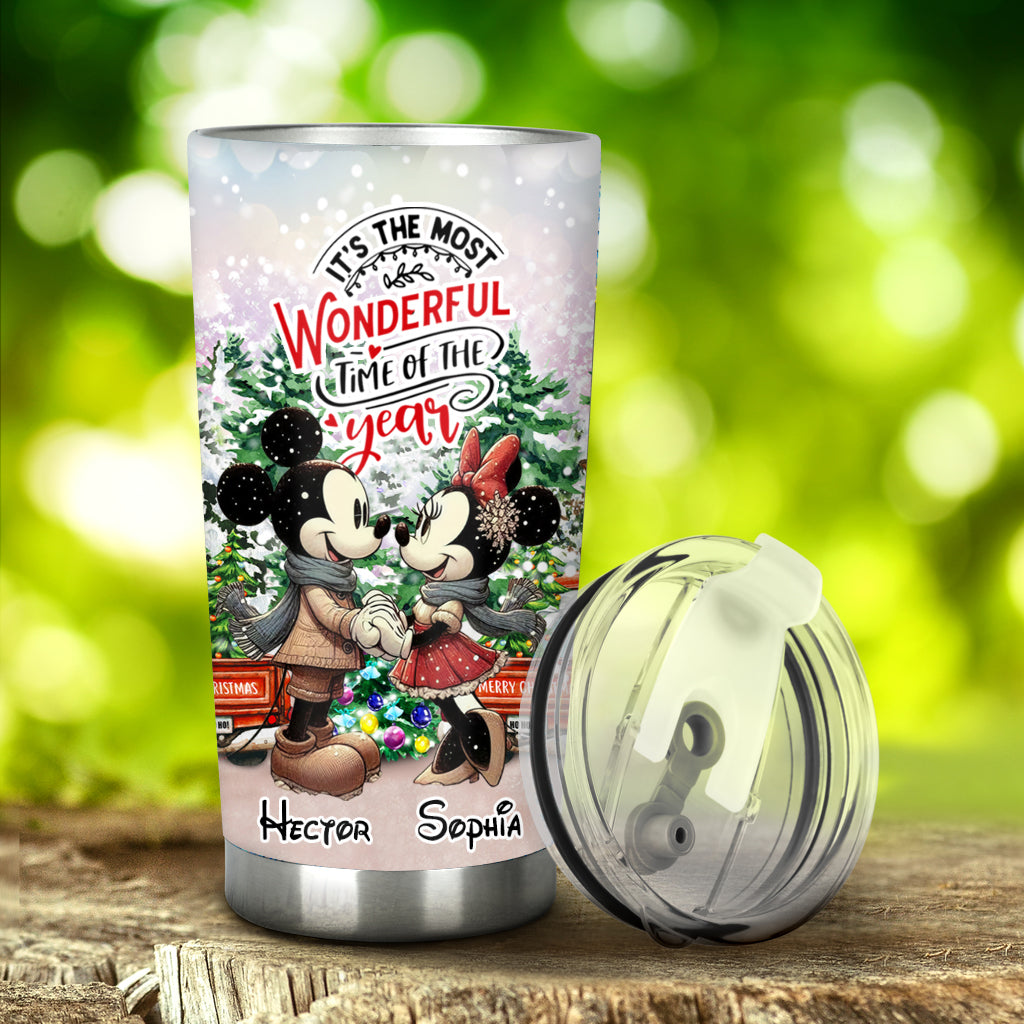 Personalized Holiday Mouse Tumbler with Names for Christmas