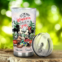 Load image into Gallery viewer, Personalized Holiday Mouse Tumbler with Names for Christmas
