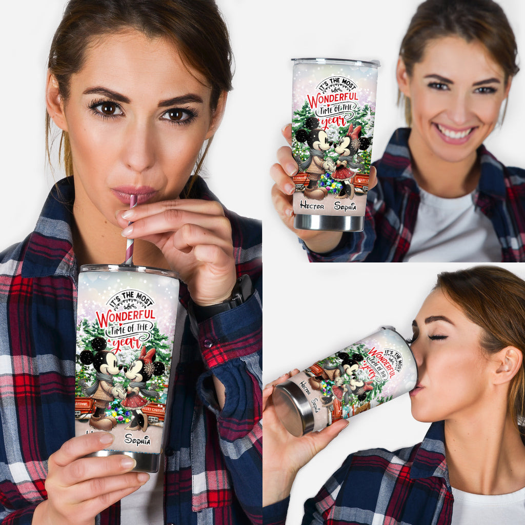 Personalized Holiday Mouse Tumbler with Names for Christmas