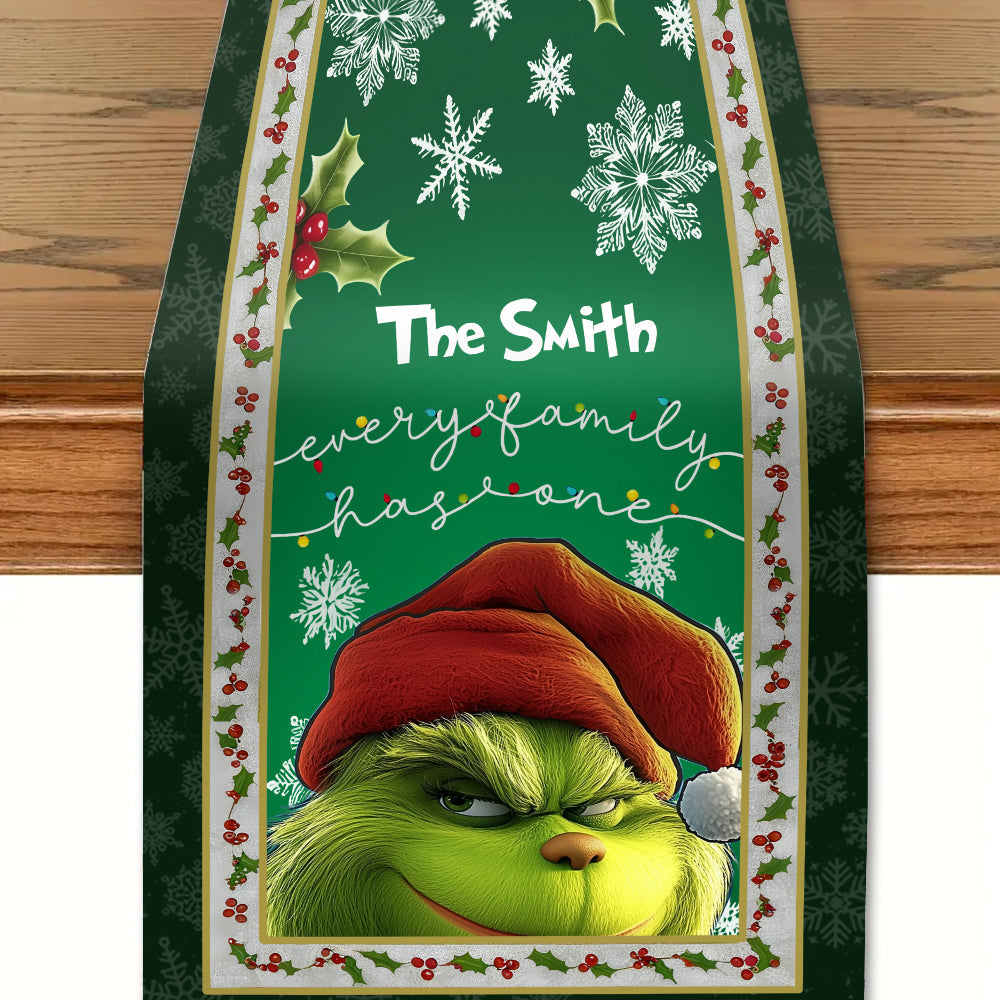Personalized Christmas Table Runner with Grinch Design for Family