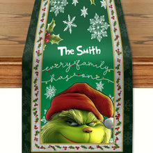 Load image into Gallery viewer, Personalized Christmas Table Runner with Grinch Design for Family
