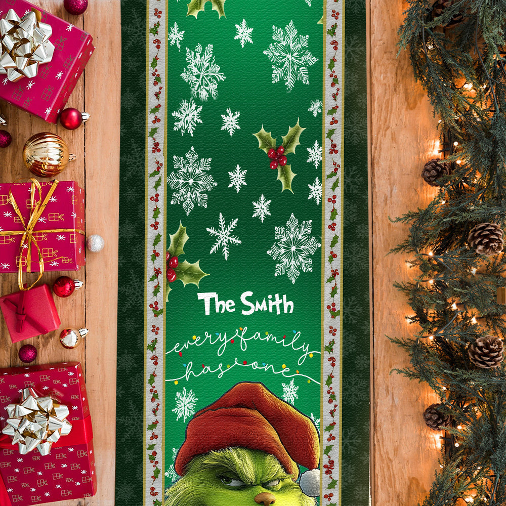 Personalized Christmas Table Runner with Grinch Design for Family