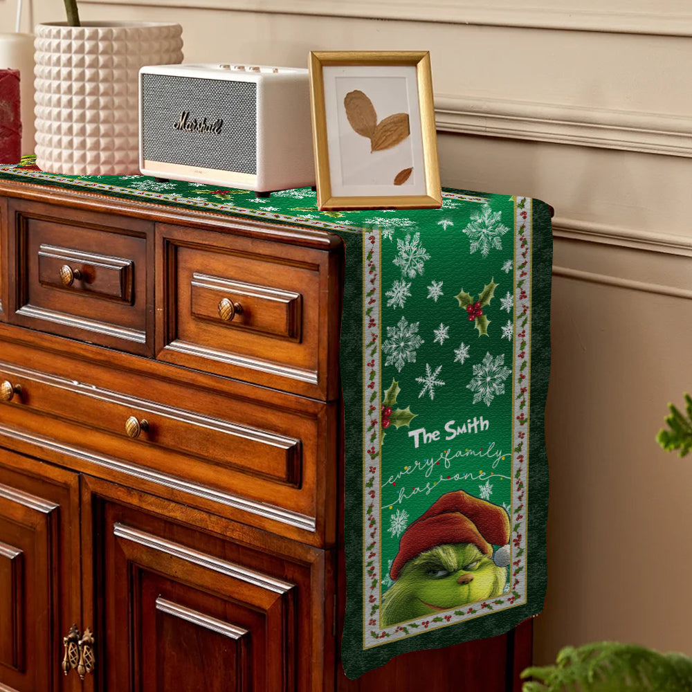 Personalized Christmas Table Runner with Grinch Design for Family