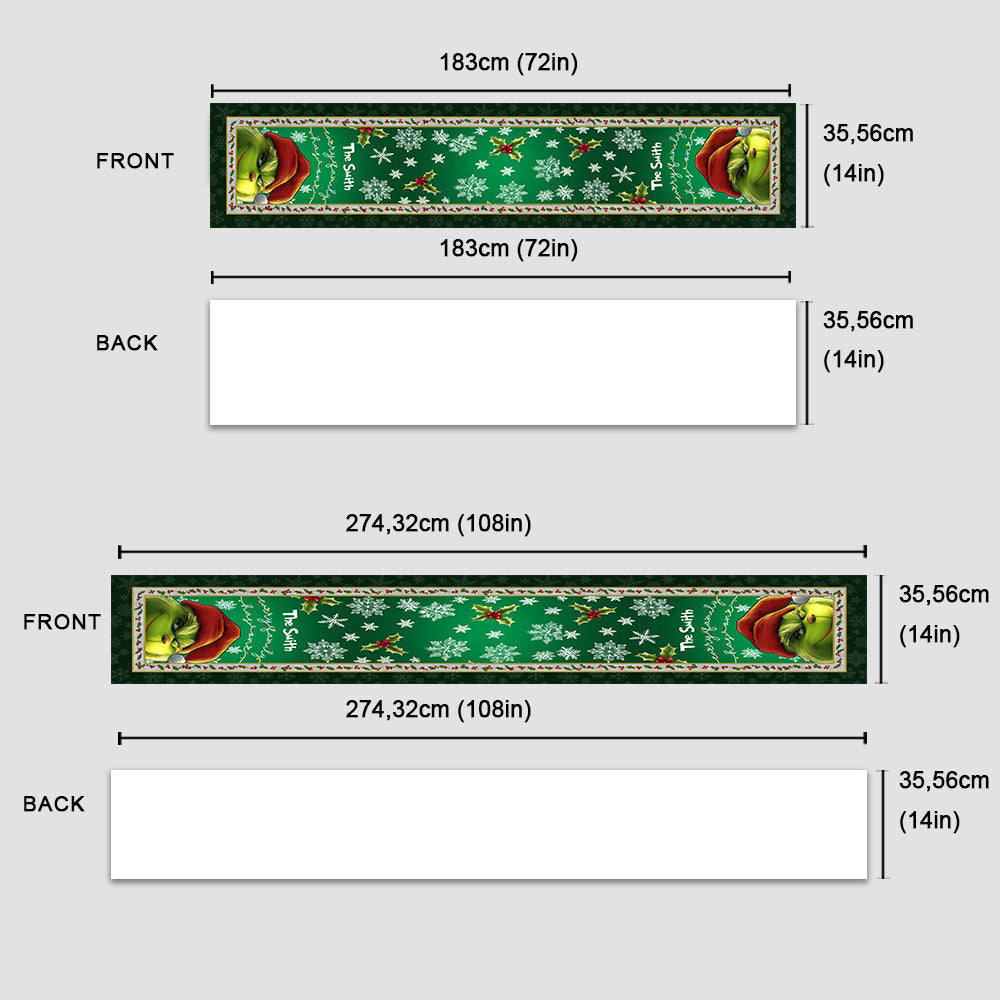Personalized Christmas Table Runner with Grinch Design for Family