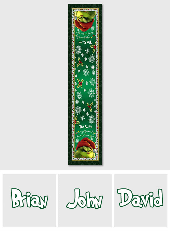 Personalized Christmas Table Runner with Grinch Design for Family
