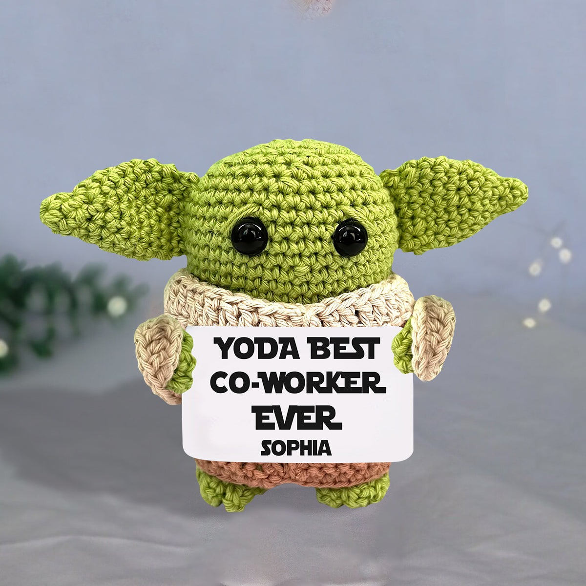 Personalized Yoda Best Co-worker Hand Knitted Figurine Gift