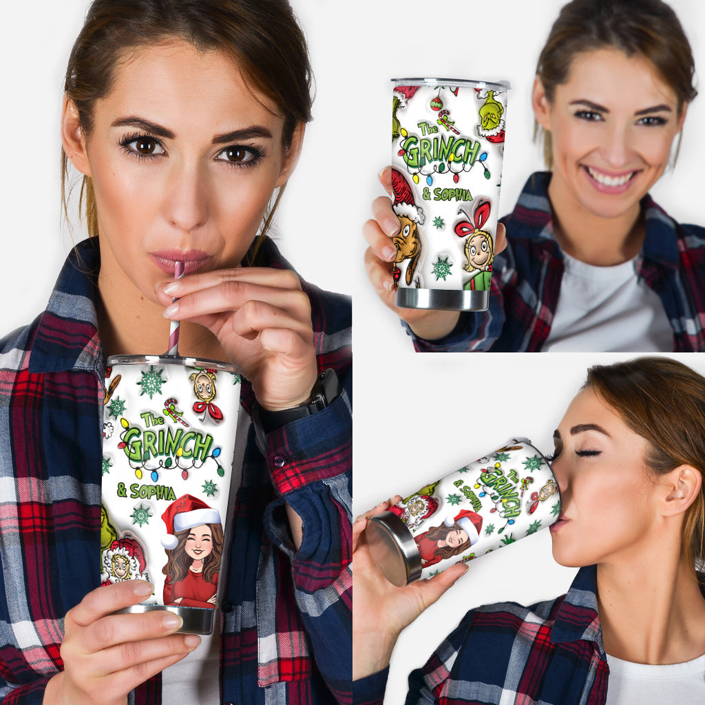 Personalized Grinch Christmas Tumbler 20oz Custom Name Gift