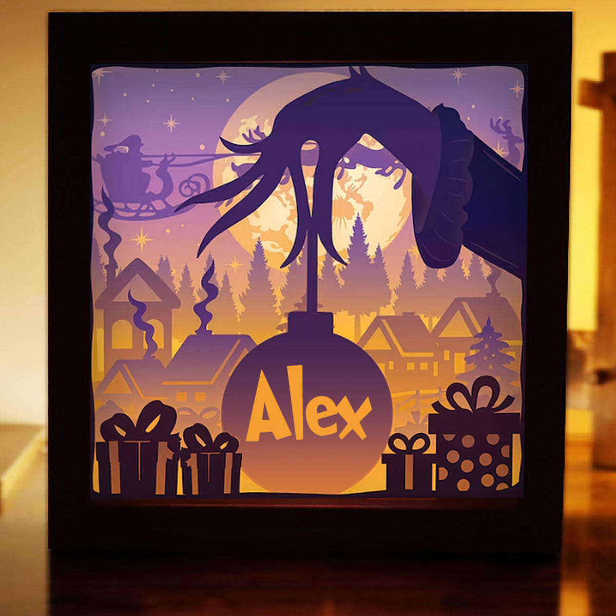 Personalized Christmas Light Shadow Box Custom Name Decoration Gift