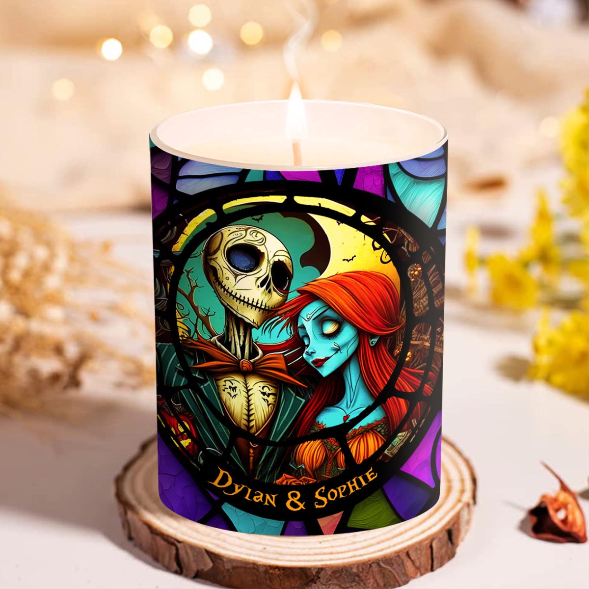 Personalized Nightmare Candle with Custom Names Wooden Lid Gift for Couples