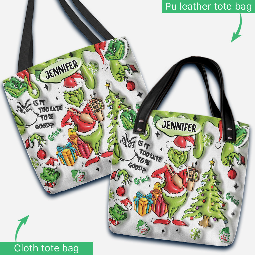Personalized Grinch Christmas Tote Bag Custom Name Gift