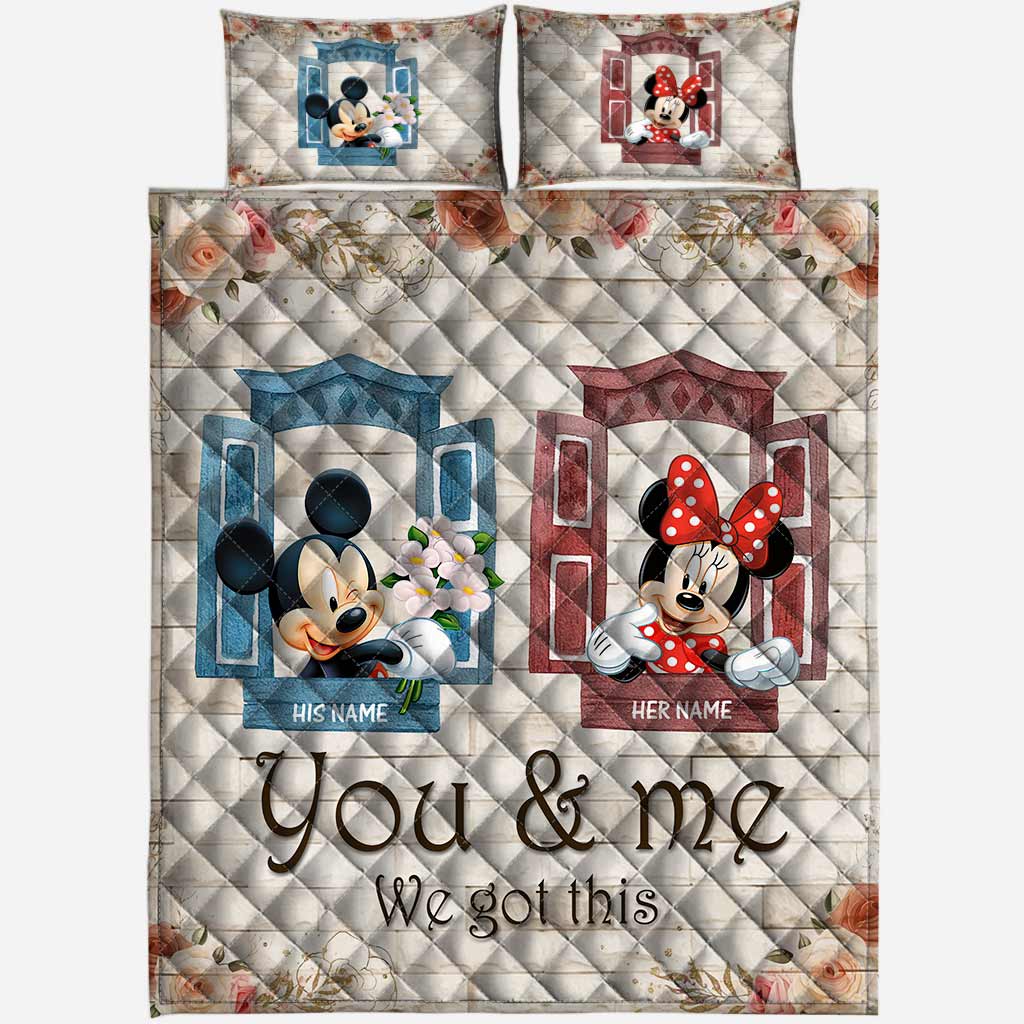 Personalized Mickey & Minnie Mouse Quilt Set Custom Names Gift for Couples