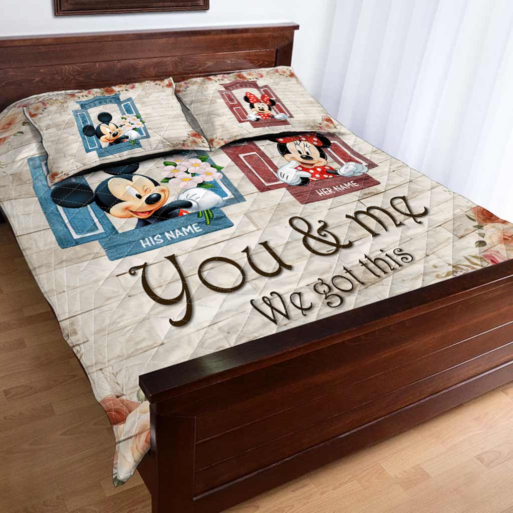 Personalized Mickey & Minnie Mouse Quilt Set Custom Names Gift for Couples
