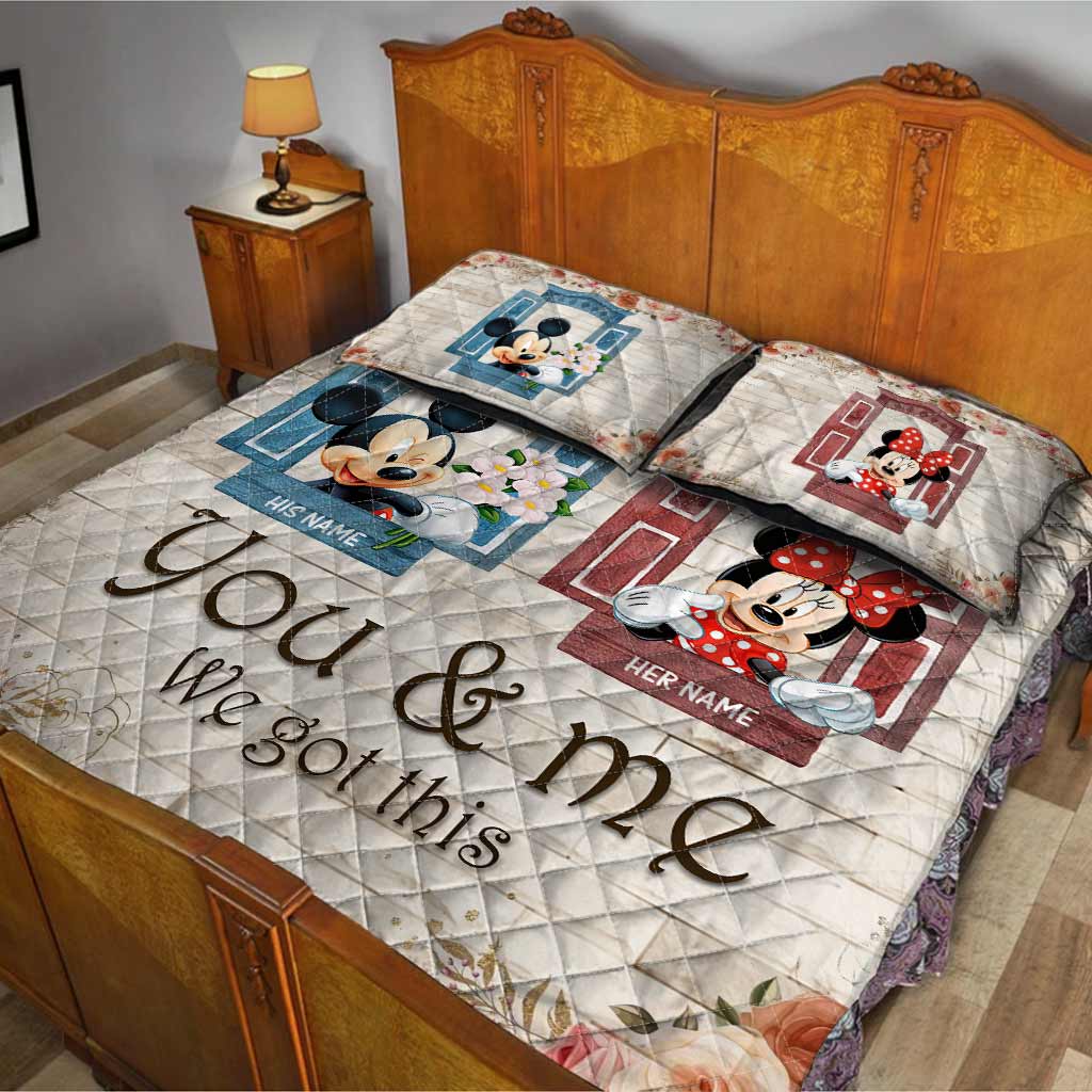 Personalized Mickey & Minnie Mouse Quilt Set Custom Names Gift for Couples