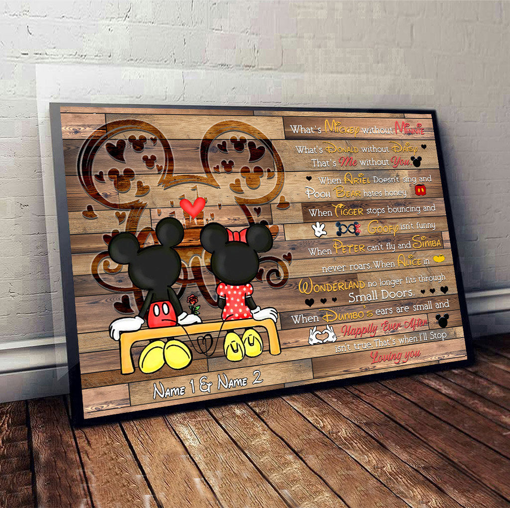 Personalized Couple Poster with Mickey and Minnie Love Quote Gift