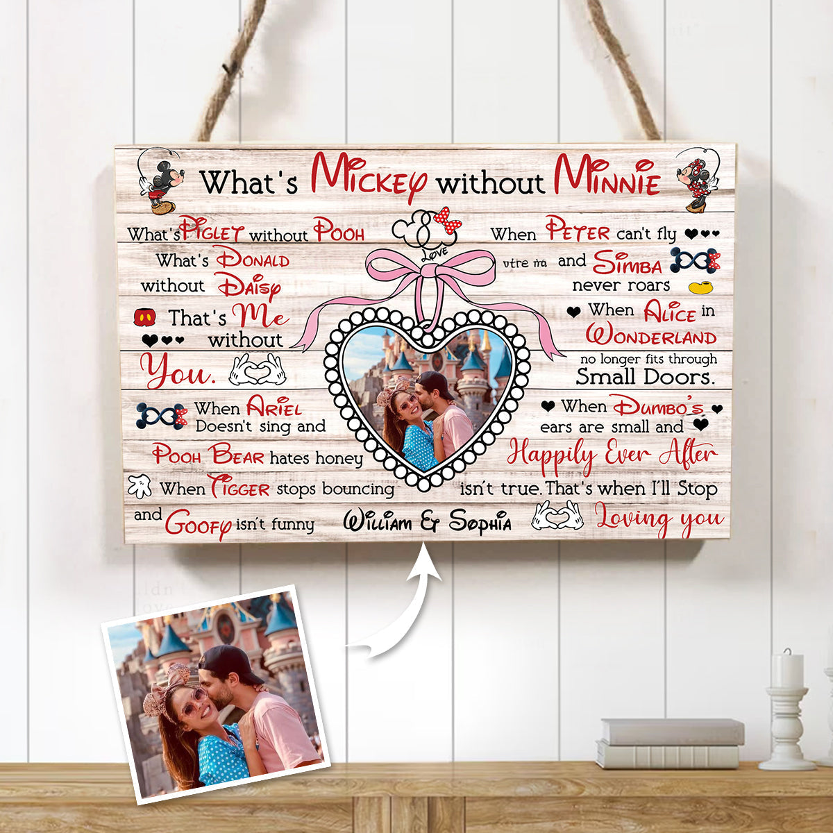 Personalized Rectangle Wood Sign Custom Photo Gift for Couples