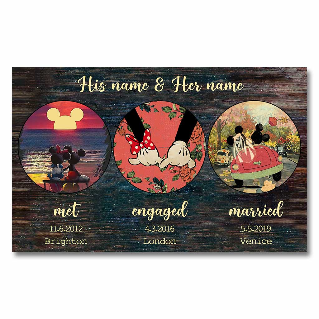 Personalized Engagement Wedding Couple Mouse Poster Custom Name Gift